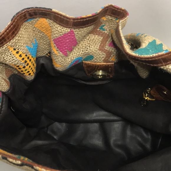 Vintage Burlap Marco Avane Crossbody Bag with hand painted graphics NWOT - Picture 3 of 9